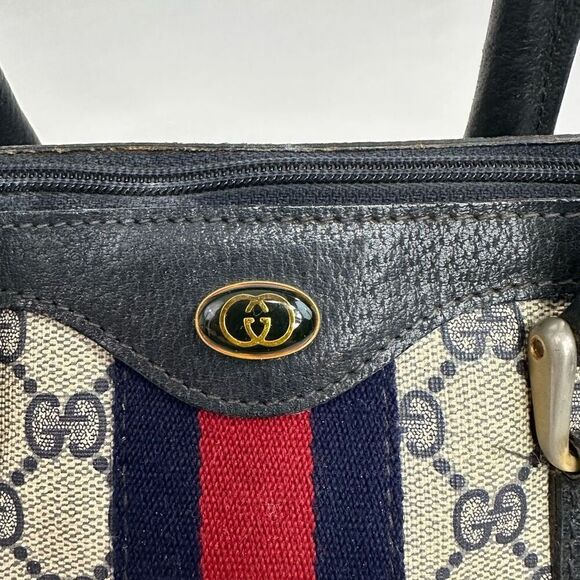 Vintage Gucci Sherry Line Navy Blue Boston Bag - Picture 2 of 16